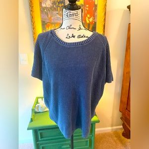 New Coldwater Creek PXL Women's Midnight Navy Blue Cable Net Sleeve Sweater